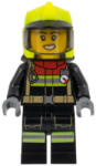 LEGO® Minifigurák Fire - Female, Black Jacket and Legs with Reflective Stripes and Red Collar, Neon Yellow Fire Helmet cty1545 (cty1545)