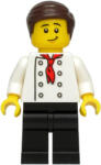 LEGO® Minifigurák Burger Chef - White Torso with 8 Buttons, No Wrinkles Front or Back, Black Legs, Dark Brown Hair cty0964a (cty0964a)