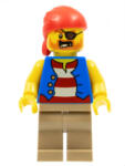 LEGO® Minifigurák Pirate Man, Striped Red and White Shirt Under Blue Vest, Red Bandana, Left Eye Patch and 3 Gold Teet twn332 (twn332)