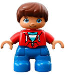LEGO® Minifigurák Duplo Figure Lego Ville, Child Boy, Blue Legs, Red Top with Zipper and Pockets, Reddish Brown Hair 47205pb056 (47205pb056)