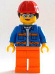 LEGO® Minifigurák Construction Worker - Female, Blue Open Jacket with Pockets and Orange Stripes, Orange Legs, Red Con cty1402 (cty1402)
