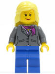 LEGO® Minifigurák Dark Bluish Gray Jacket with Magenta Scarf, Blue Legs, Bright Light Yellow Female Hair Mid-Length twn119 (twn119)