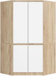 AKORD S100 4-Ajtós Modern Sarokszekrény - Dió/Sonoma Tölgy és Fehér Felület, 180x100x50 cm, Mat Oldal és Frontok, CLP Bútorrendszer (3064)