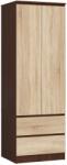 AKORD Bútor Furniture Factory Szabadon Álló Gardróbszekrény STAR S 60 cm, 2 Ajtó 2 Fiók Wenge/Sonoma, Matt Felület, ABS Élvédővel, Laminált 16 mm, Könnyű Összeszerelés (1575)