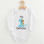 NEW BABY Body pentru copii cu imprimeu New Baby My first birthday albastru, mărime 86 (12-18lr)