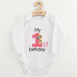 NEW BABY Body pentru copii cu imprimeu New Baby My first birthday roz, mărime 86 (12-18lr)