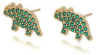  Arany Színű Zöld Cirkónia Strasszos Dinoszaurusz Őslény Bedugós Fülbevaló 9, 5x16mm