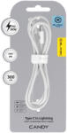 Blavec Cable Candy fonott - Type C Lightning kábel - PD 20W 2, 4A 3 méter (CCA-CL24W30) fehér