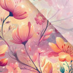 Takoy Enyhén elasztikus műselyem / silky anyag mesebeli rózsaszín virágok