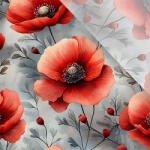 Takoy Enyhén elasztikus műselyem / silky anyag vad pipacsok szürke alapon