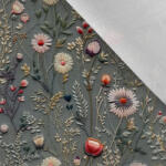 Takoy Țesătură bumbac premium NELA imitație broderie flori de câmp imprimeu gri Antonia