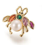  Arany Színű Cirkónia Strasszos Bogár Szintetikus Kagyló Gyöngy Bedugós Fülbevaló 20x23mm