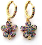  Arany Színű Színes Cirkónia Strasszos Virág Karika Fülbevaló 31x14mm