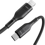 VEGER CL01 - 3A USB Type-C - Apple Lightning kábel - 120 cm, 3A töltés, gyöngyvászon borítás - fekete
