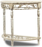 ART-POL Provence krémfehér félkör koptatott fa kisasztal kecsesen faragott lábakkal 78x82x38cm (104098) - perfectodekor