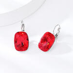  Platinával bevont téglalap fülbevaló piros Swarovski kristállyal (0148. ) (4GL097784E)