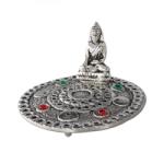  Suport betisoare parfumate metalic si con de tamaie metalic Buddha silver