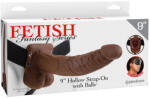  9" Hollow Strap-On with Balls Brown/Black