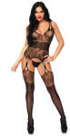  Strappy Rose Bodystocking Black O/S - erotikshop