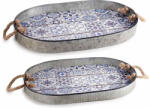 Decorer Set 2 tavi lemn metal Majolica 49x33x5 cm, 44x30x4 cm (A51.51.11) Tava