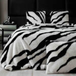 Jojo Home Patura de lux cu fermoar din blana artificala de nurca 200x230cm+2 fete de perna 50x50cm, alba cu negru-F053 (F053) Patura