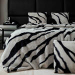 Jojo Home Patura de lux cu fermoar din blana artificala de nurca 200x230cm+2 fete de perna 50x50cm, gri cu negru-F056 (F056) Patura