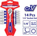 EMTOP Set tubulare cu clichet 1 4 14 buc - ESKT14141, EMTOP (ESKT14141) - dawer