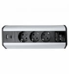 OMU system ARD20 3G2U asztalra rögzíthető elosztó 3x2+F schucko dugalj USB A+C töltő 2, 1A, ezüst, 25 (ARD20 3G2U)