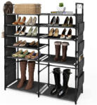 Tier 11 Cipőtartó állvány 11 férőhelyes - fekete, helytakarékos, acél váz, dekoratív mintás polcok, 145x30x90 cm (00127)