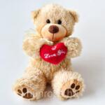 Hanya Plüss maci bézs bundával Love you feliratú szívvel 15x20 cm (GB1448-4-BEZS)