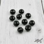  Fekete csiszolt fánk alakú üveggyöngy - 12x8mm (1db)