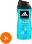 Adidas Set 3 x Gel de Dus Adidas, Ice Dive, Barbati, 250 ml