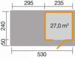 WEKA Faház terasztetővel Weka kerti tároló 172 235 x 240 cm +300cm terasztetővel, natúr kezeletlen faanyag (172.2424.70201)