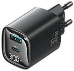 USAMS CC229 Type-C, USB-A hálózati töltő kijelzővel 30W fekete (CC229TC01) (CC229TC01)