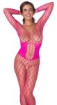 Cottelli Fantasy Cottelli Fantezie Catsuit din Plasa Roz cu Ochiuri Mari Brodat cu Strasuri Stralucitoare Small-Large