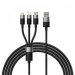 Baseus StarSpeed töltőkábel, adatkábel 3in1 USB C, Lightning, MicroUSB, fekete (20W, 3.5A, 1.2m) CAXS000001