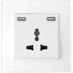 ELMARK Priza multifuncțională 16A cu rama de sticlă albă plus două prize USB, 195025/WH (195025/WH)