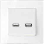 ELMARK Priza dubla USB cu rama de sticlă albă, 195028/WH (195028/WH)