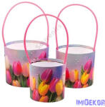  Virágmintás műanyag füles papírdoboz 3db/szett - Tulipános 73