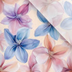 Takoy Enyhén elasztikus műselyem / silky anyag rózsaszín-kék virágok Fia