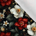 Takoy Matt anyag fürdőruhákhoz, fitnesz ruházathoz nárcisz fekete alapon