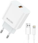 Jellico AK165 hálózati töltő adapter 22, 5 W QC3.0 USB + USB - Lightning kábel fehér