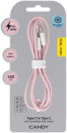 Blavec Cable Candy fonott - Type C to Type C - PD 60W 3A 1 méter (CCA-CC3P10) rózsaszín