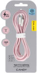 Blavec Cable Candy fonott - USB-C Lightning kábel - PD 20W 2, 4A 2 méter (CCA-CL24P20) rózsaszín