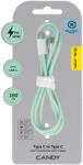 Blavec Cable Candy fonott - Type C to Type C - PD 60W 3A 1 méter (CCA-CC3GN10) zöld