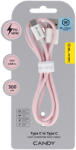 Blavec Kábel Cukorka fonott - USB-ről Type C-re - PD 60W 3A 3 méter (CCA-UC3P30) rózsaszín