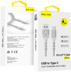 Blavec Kábel Raptor fonott - USB - Type C - 3A 2 méter (CRA-UC3WS20) fehér-ezüst,
