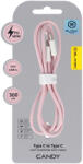 Blavec Cable Candy fonott - Type C to Type C - PD 60W 3A 3 méter (CCA-CC3P30) rózsaszín