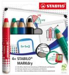 STABILO Táblaceruza készlet, fehértáblához, flipchartpapírhoz kúpos, STABILO "MARKdry", 4 féle szín törlővel és hegyezővel (TS64845) - tintasziget
