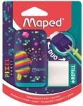 Maped Hegyező és radír, kétlyukú, tartályos, pótradírral, MAPED "Pixel Party Connect (IMA049222) - tintasziget